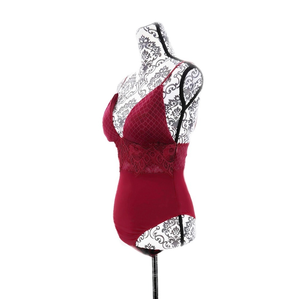 Fashion Nova Burgundy Lace Bodysuit Top - Picture 6 of 11